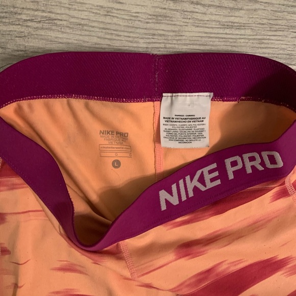 Girls Nike Pro Capri Leggings Orange & Pink Large - Picture 2 of 7